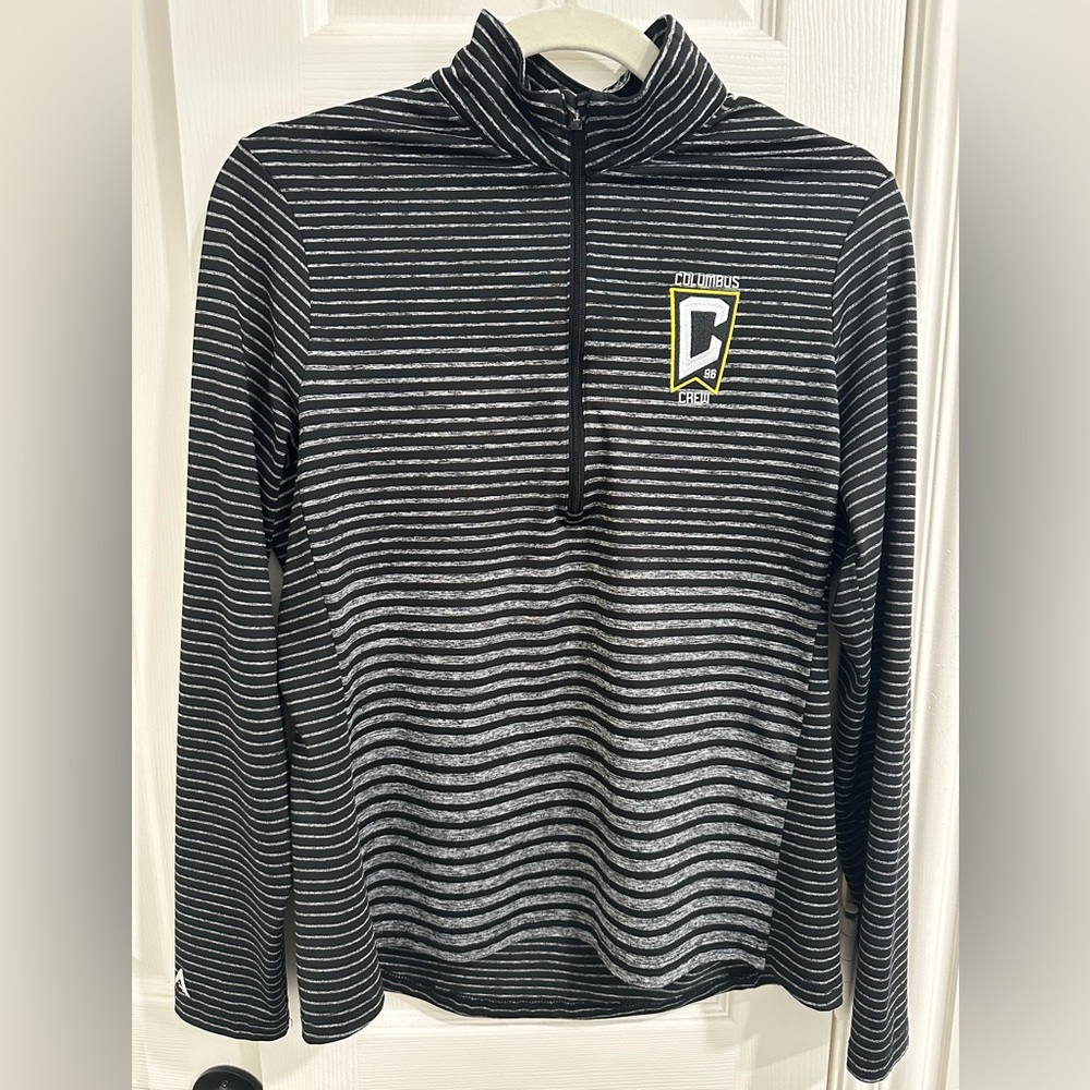 Columbus Crew Soccer - Antigua Black and Gray Striped Pullover, Women’s Medium